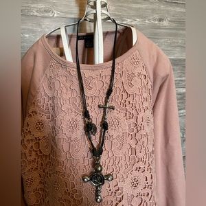 Rose metal/ cross necklace